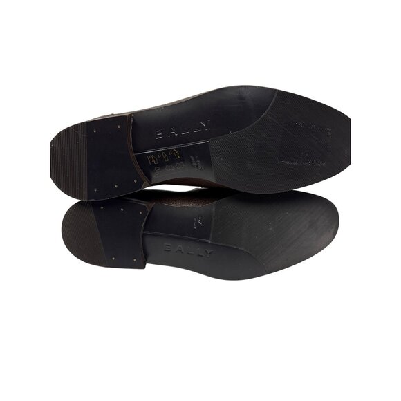 Bally Suisse Men's Loafer Logo Calf Leather Brown Slip On Block Heel Size 8 NEW - Picture 10 of 14